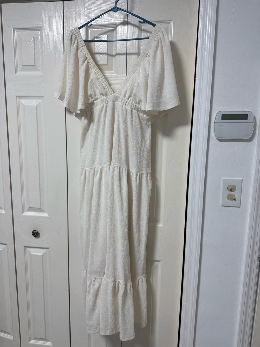 White V-Neck Tiered Flowy Women's Dress Kikibell B2 - Picture 2 of 10